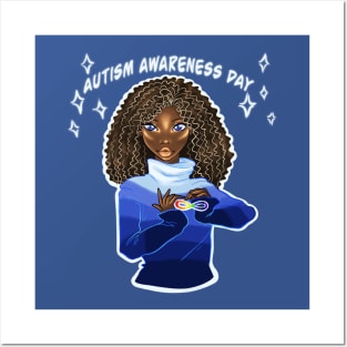 Black Girl Afro Autism Awareness Day Posters and Art